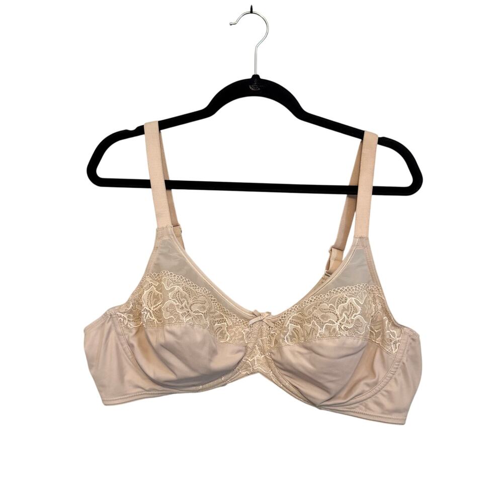 Lilyette Lace Underwire Bra 44C Nude Full Coverage Minimizer Comfort Romantic